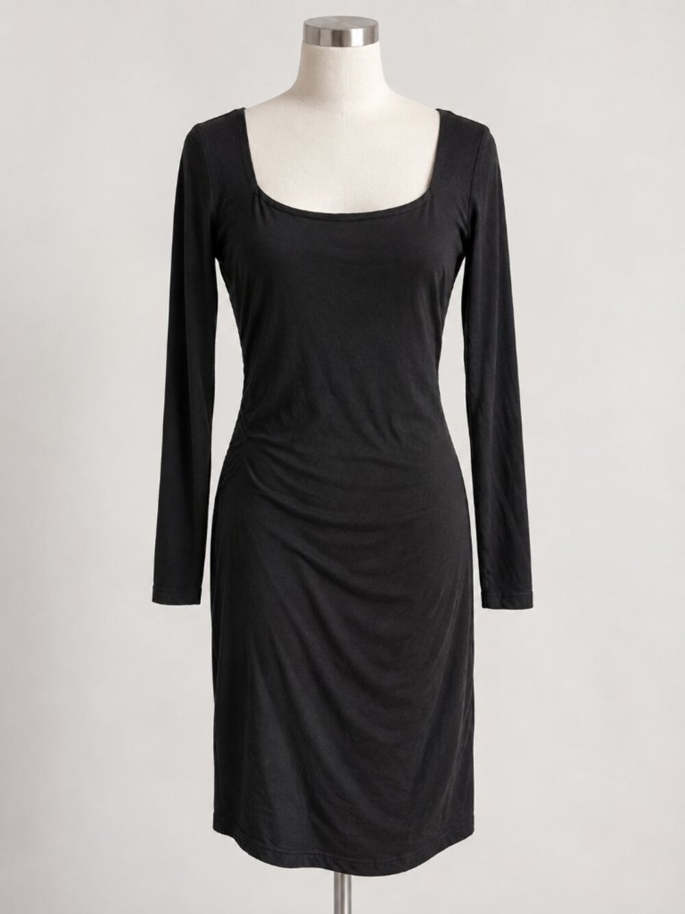 Marcella Women M Black Tencel Long Sleeve Scoop Neck Midi Dress Minimalist Chic